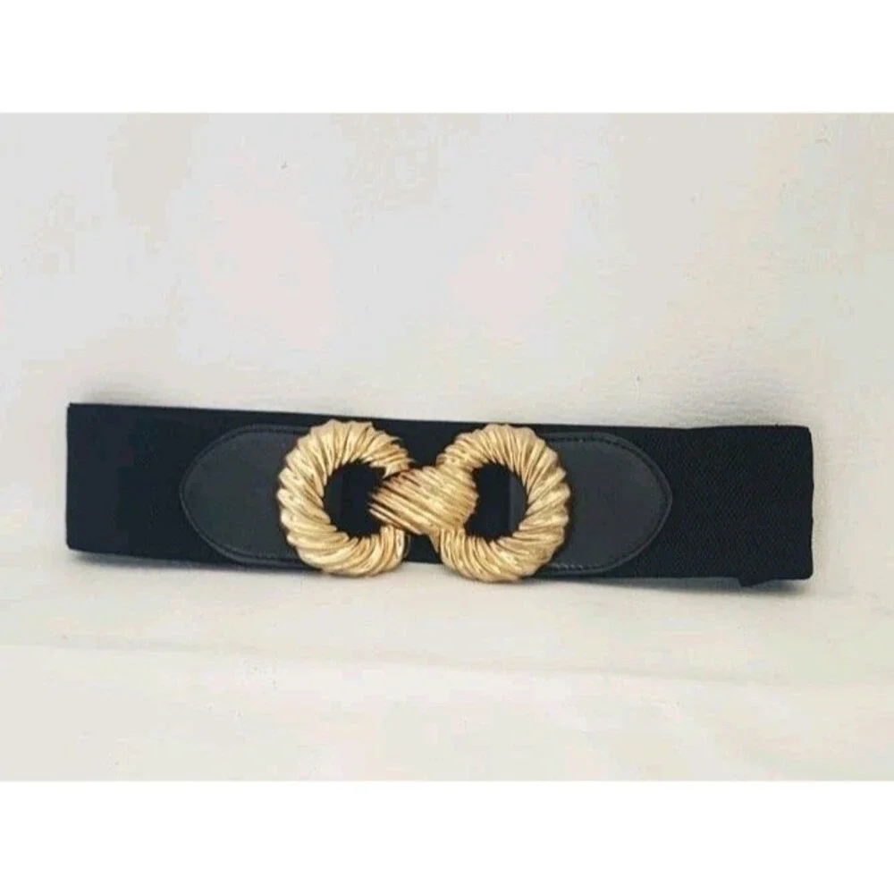 Zara Women’s Black Wide Waist Belt Stretch Elastic Gold-Tone Buckle Size 30